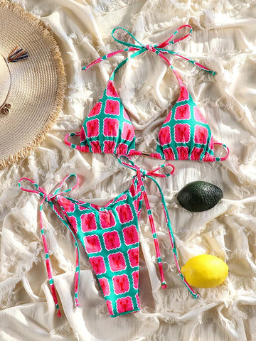 Print Bikini Set Sexy Swimsuit Bandage Swimwear Women's Two Piece Suit 2025 Bathsuits Summer Beachwear New Biquini