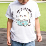 Cute Ghost Book Reading T-shirt for Baby Girl Boy DON'T DISTURB Graphic T Shirts Book Lover Gift Funny Ghost Design Kids Clothes