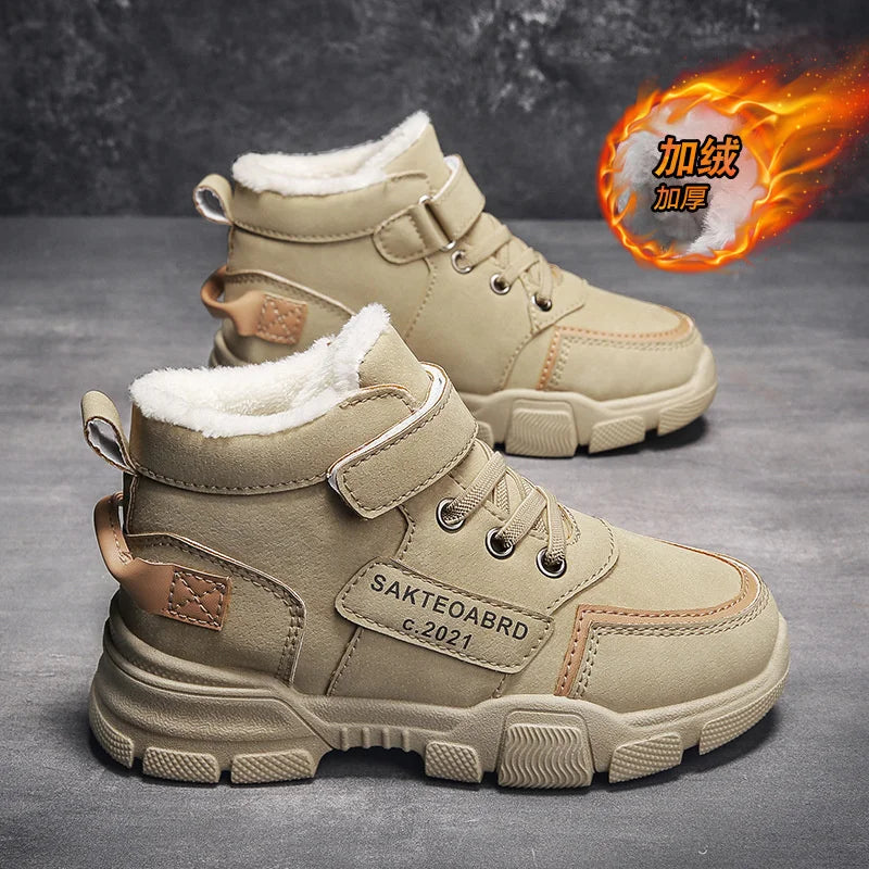 Winter Children's Boots Plus Velvet Warm Boys Girls Shoes Non-slip Waterproof New Kids Outdoor Shoes